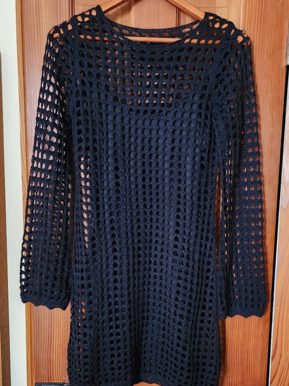Above Knee, Crocheted Beach Cover-up/Dress, Size S-M, black
